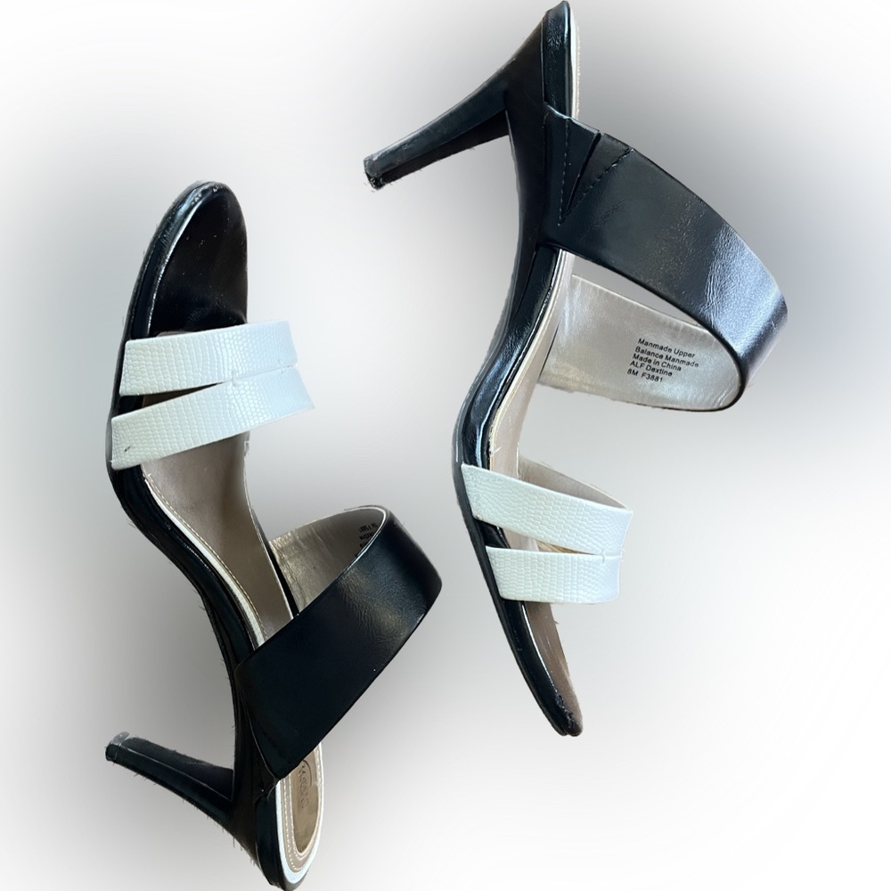 Alfani Step n flex white and black heeled sandals  2 1/2 inch heels